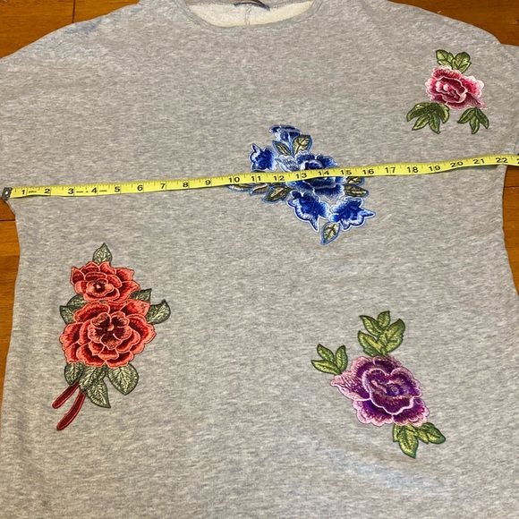 Zara Womens Size S Grey Sweatshirt Mini Dress Tunic Sweater Floral Embroidered - Picture 5 of 9